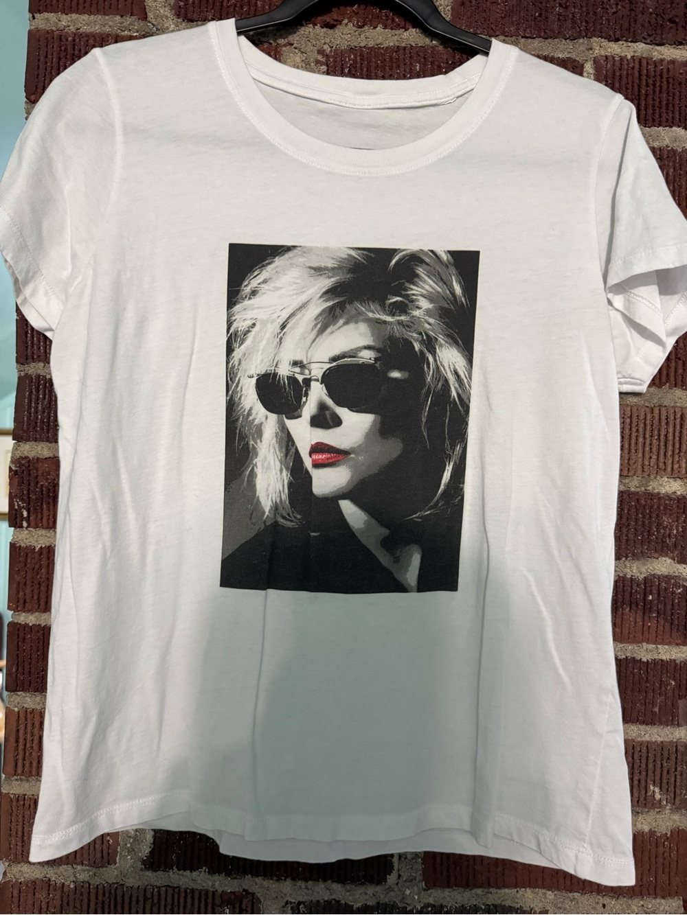 Imported Gina Potter White Graphic Tee with Debbie Harry, Women's Top Slim Fit.